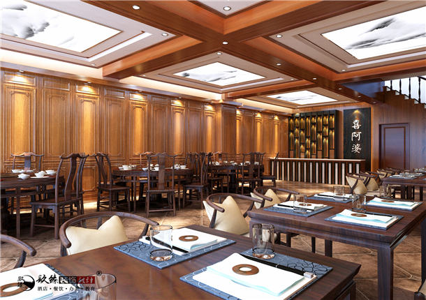 红寺堡喜阿婆连锁餐厅装修设计|古典元素中植入现代文化感